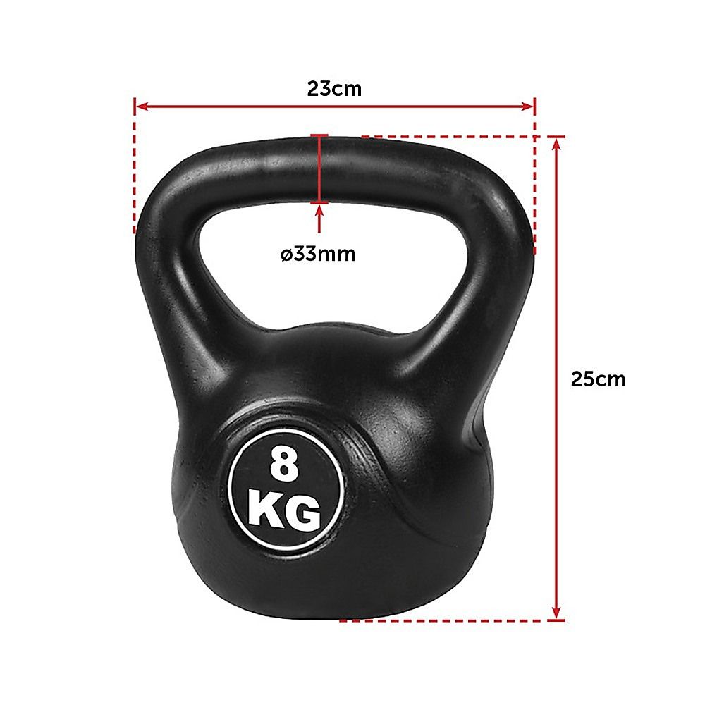4-Piece Exercise Kettlebell Weight Set, 2-8kg, Black, Cast Iron Build Kit