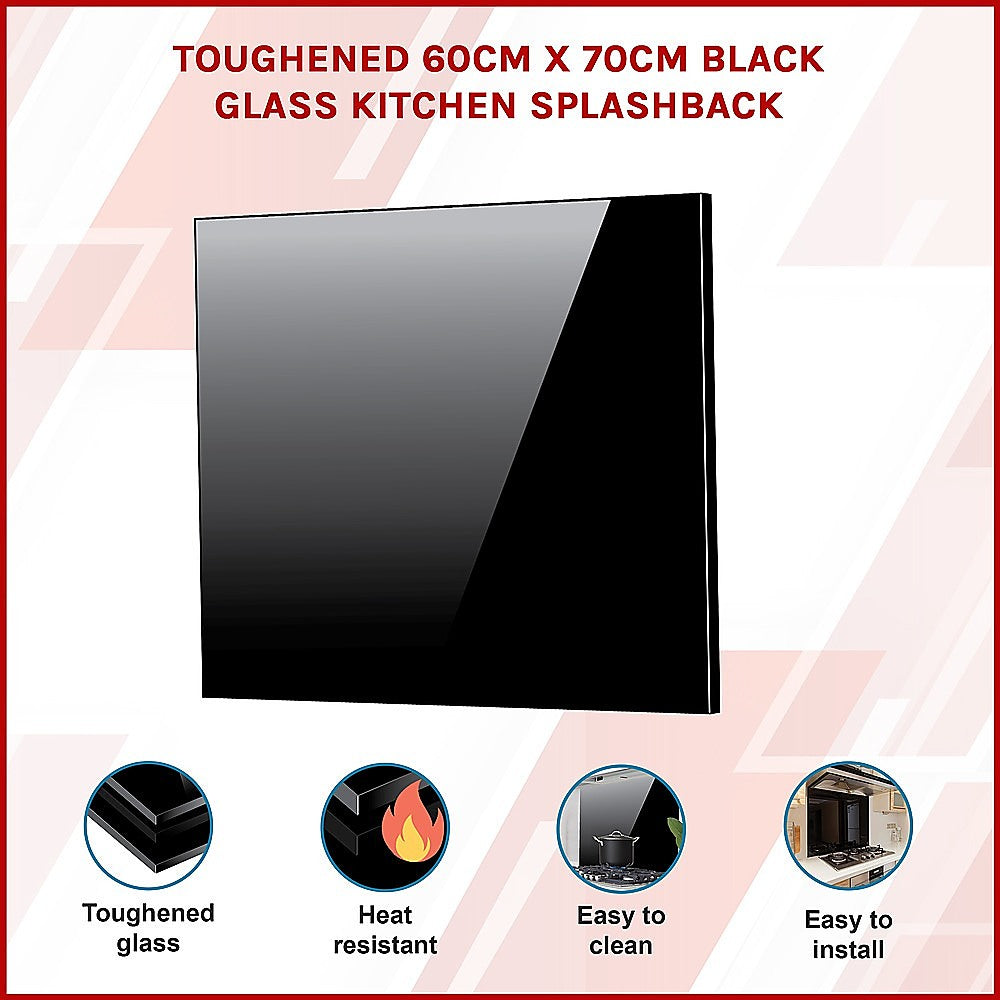 Toughened 60cm x 70cm Black Glass Kitchen Splashback