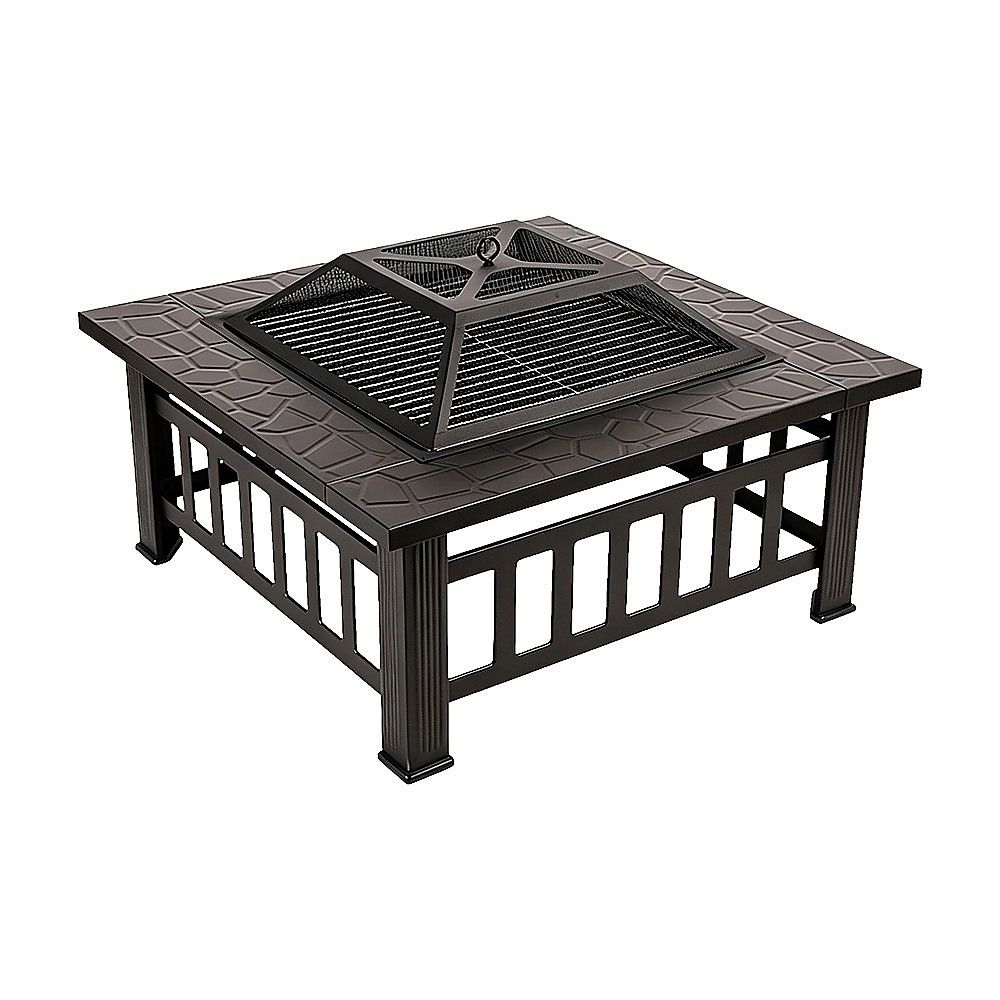 18-Inch Square Metal Fire Pit Outdoor Heater with Mesh Screen Lid, 10.89kg