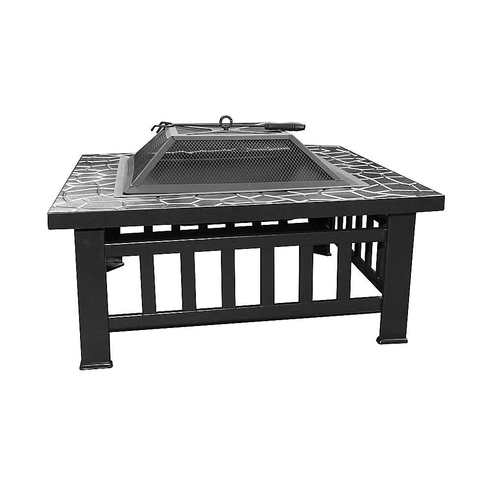 18-Inch Square Metal Fire Pit Outdoor Heater with Mesh Screen Lid, 10.89kg