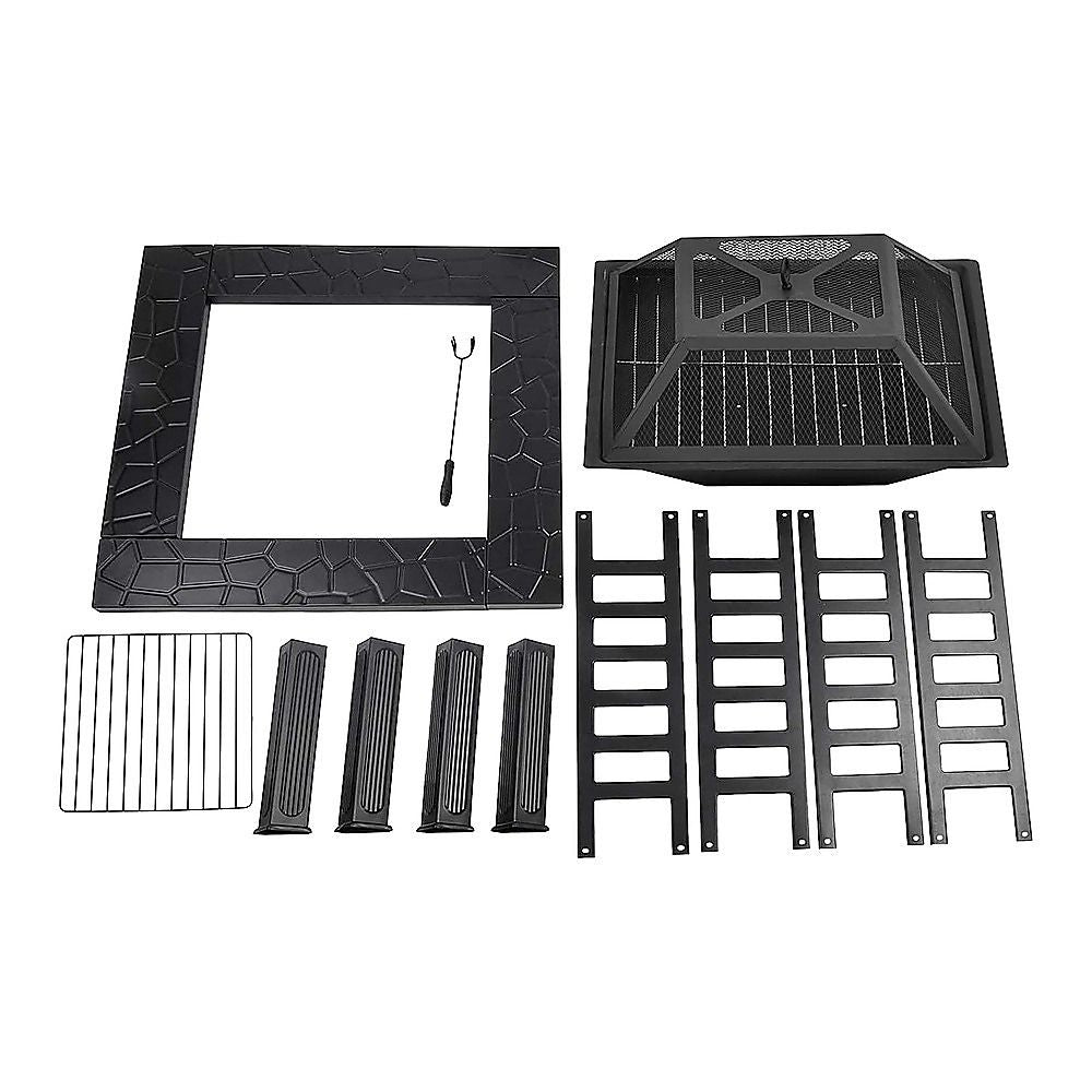 18-Inch Square Metal Fire Pit Outdoor Heater with Mesh Screen Lid, 10.89kg