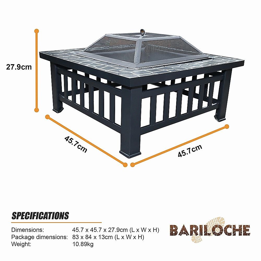 18-Inch Square Metal Fire Pit Outdoor Heater with Mesh Screen Lid, 10.89kg
