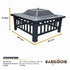 18-Inch Square Metal Fire Pit Outdoor Heater with Mesh Screen Lid, 10.89kg
