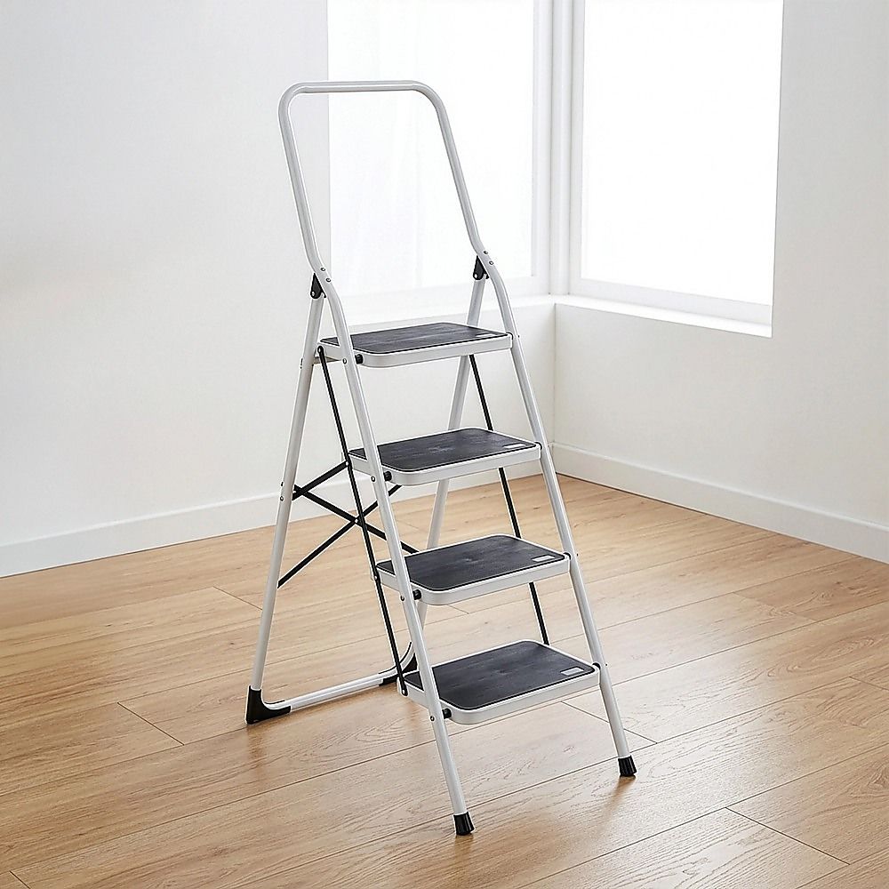 Foldable Non-Slip 4-Step Steel Ladder, 150kg Rated Per Step, Compact Fold