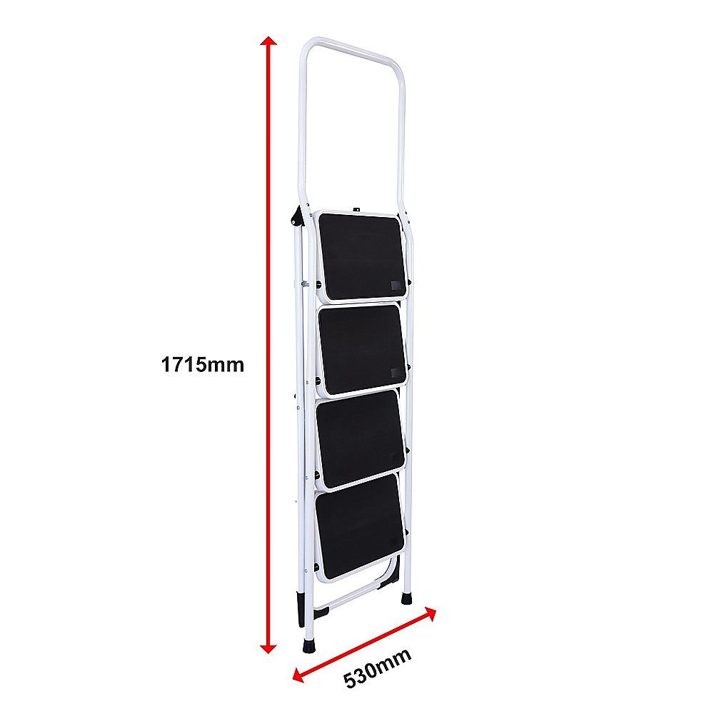 Foldable Non-Slip 4-Step Steel Ladder, 150kg Rated Per Step, Compact Fold