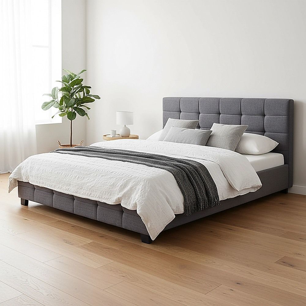 Linen Fabric Queen Deluxe Bed Frame Grey