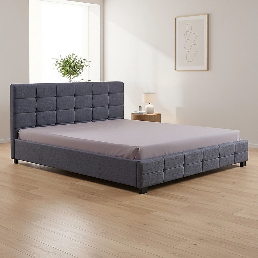 Linen Fabric King Deluxe Bed Frame Grey