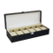 6 Slot Mens Watch Display Case Box Black PU Leather