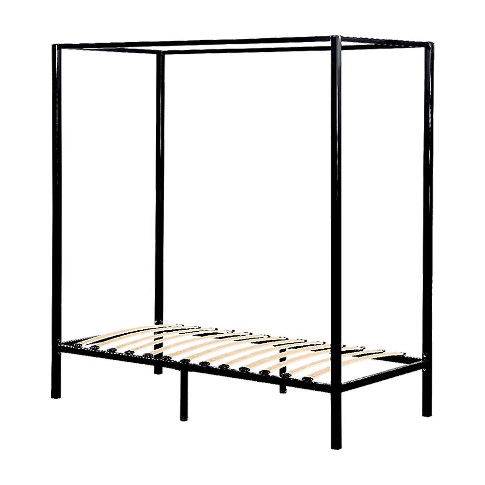 4 Four Poster Single Bed Frame Steel Construction Black 300kg Capacity