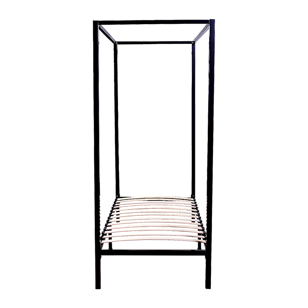4 Four Poster Single Bed Frame Steel Construction Black 300kg Capacity