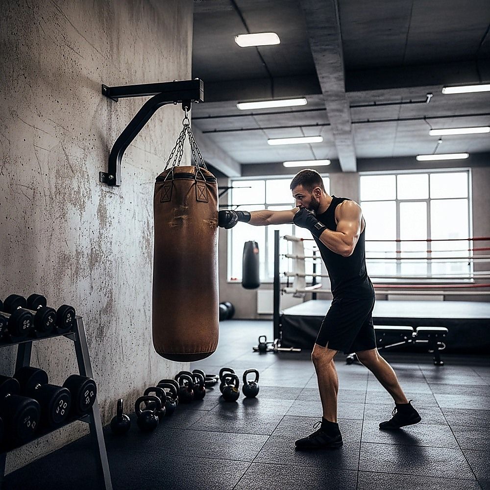 Heavy Duty Punching Bag Wall Bracket Steel Boxing Holder 100kg Black Gym