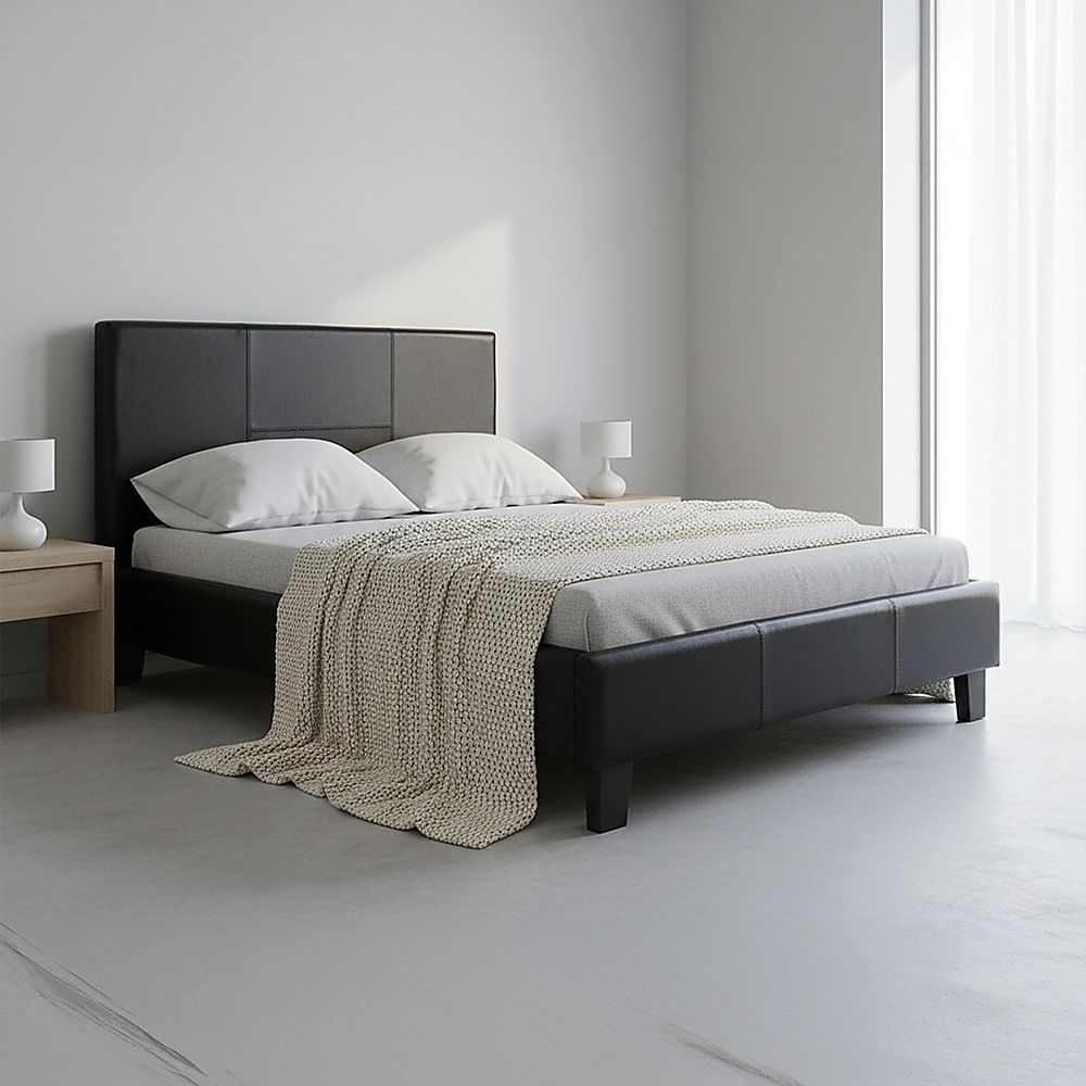King Single PU Leather Bed Frame Black
