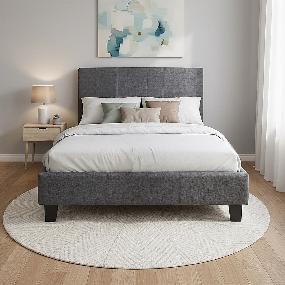 King Single Linen Fabric Bed Frame Grey