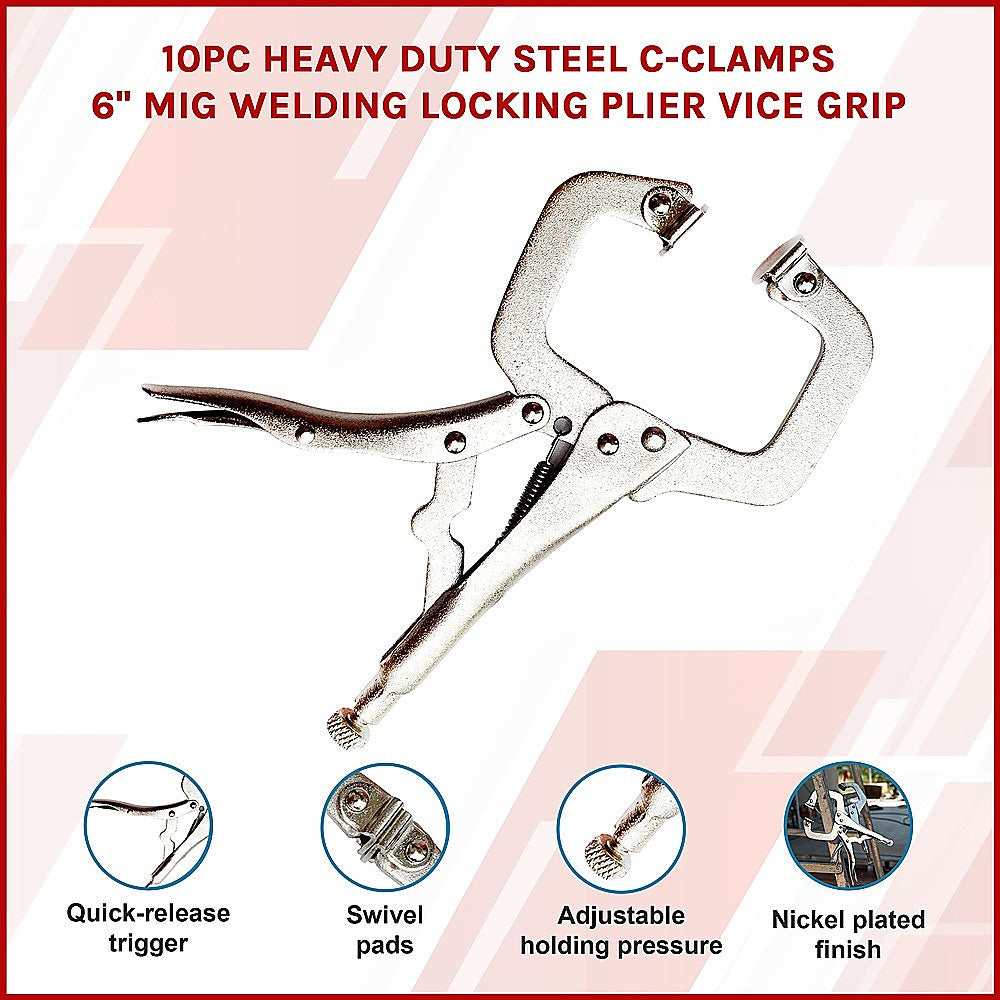 10pc Heavy Duty Steel C-Clamps 6