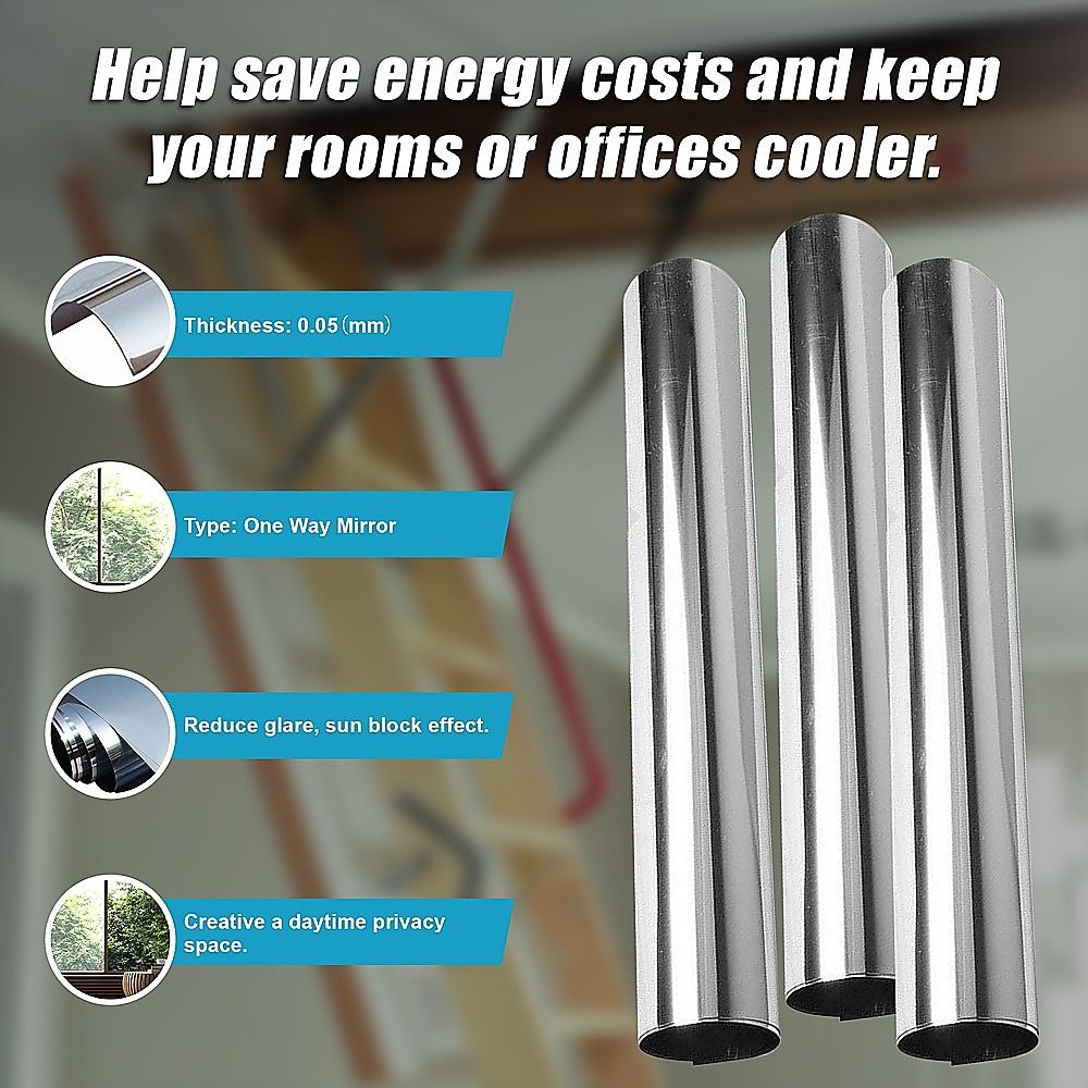 One Way Mirror Window Tint Film Silver Privacy Heat Glare Control 24ft x 2ft