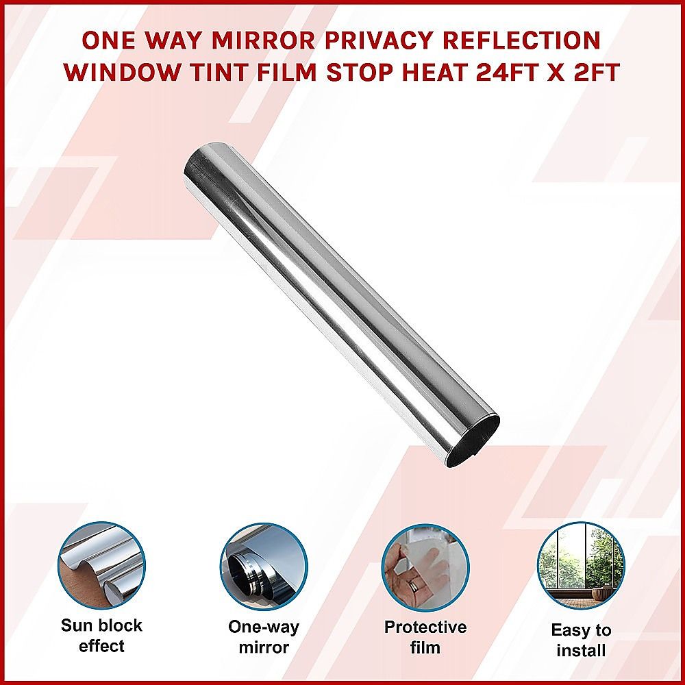 One Way Mirror Window Tint Film Silver Privacy Heat Glare Control 24ft x 2ft