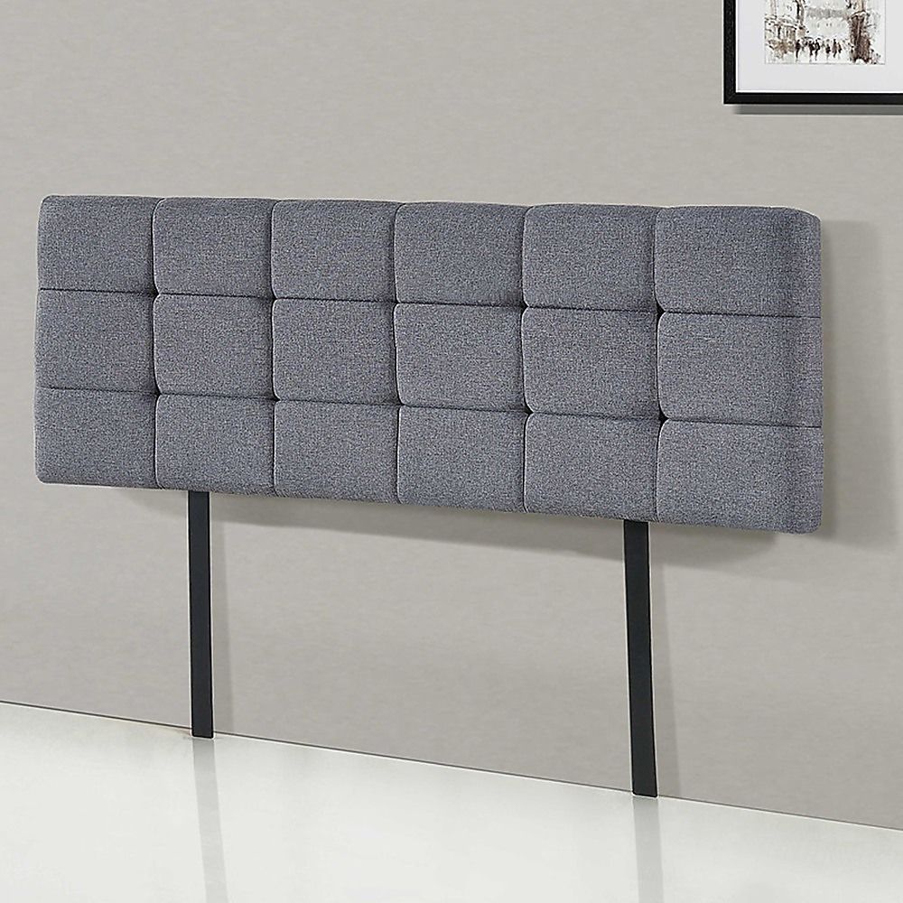 Queen Bed Headboard in Grey Linen Fabric with Stitched Accents, 65mm Thick
