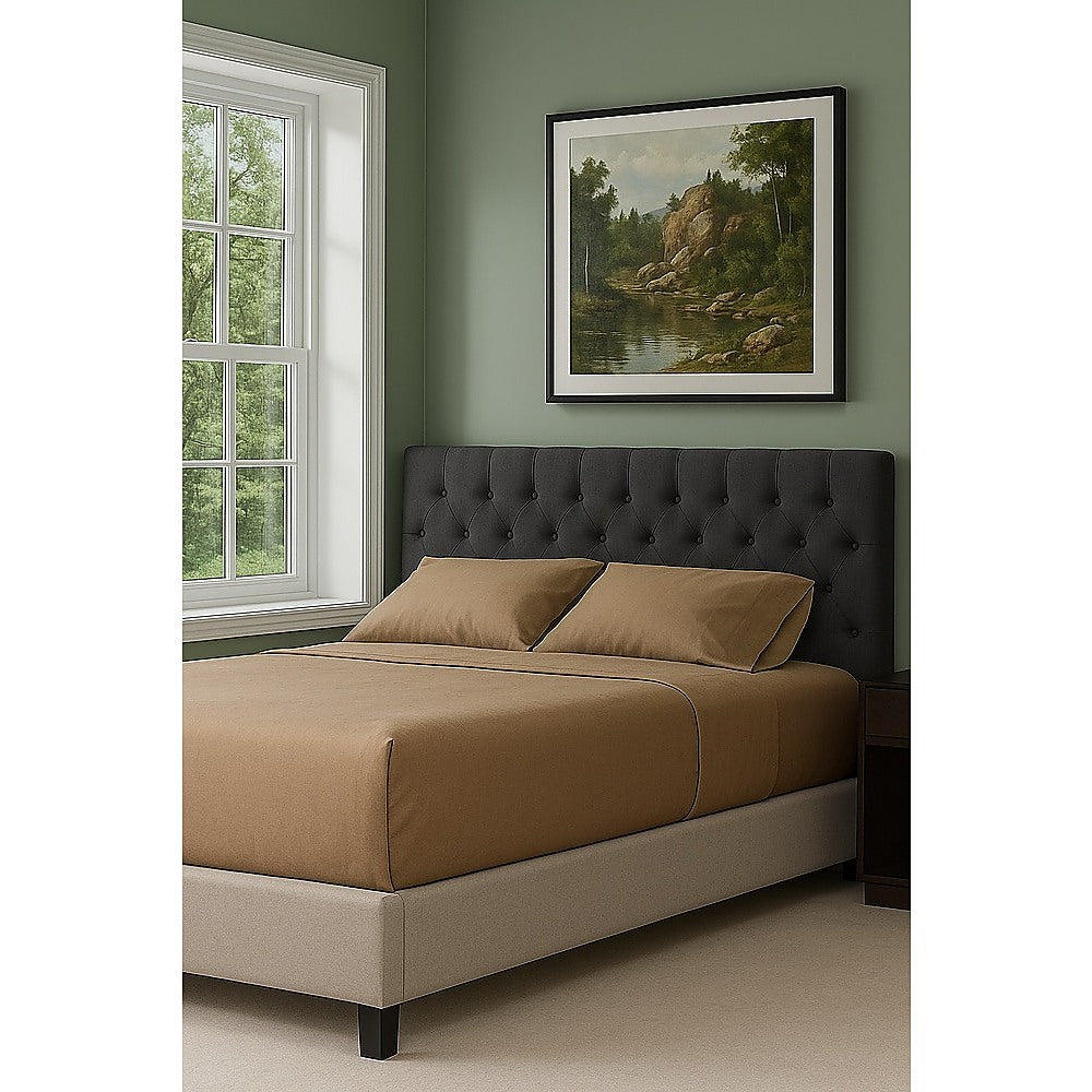 Linen Fabric King Bed Deluxe Headboard Bedhead - Grey