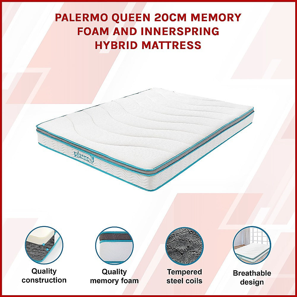 Queen 20cm Hybrid Mattress – Memory Foam and Innerspring Support