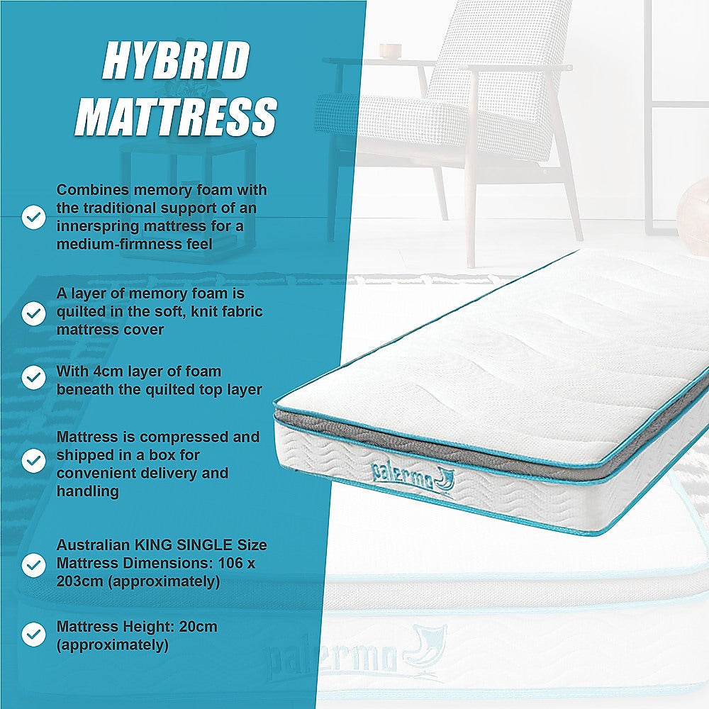 King Single 20cm Hybrid Mattress – Memory Foam and Innerspring Support
