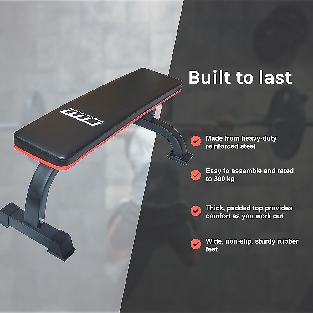 Commercial Flat Weight Lifting Bench, 300kg Rated, Padded Top, Steel Frame
