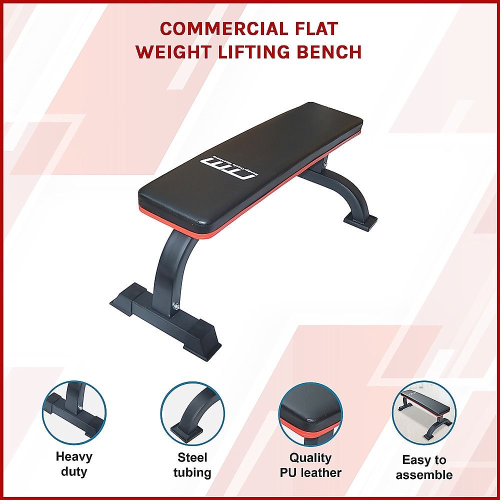 Commercial Flat Weight Lifting Bench, 300kg Rated, Padded Top, Steel Frame