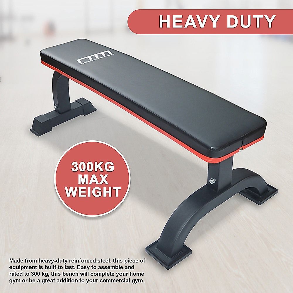 Commercial Flat Weight Lifting Bench, 300kg Rated, Padded Top, Steel Frame