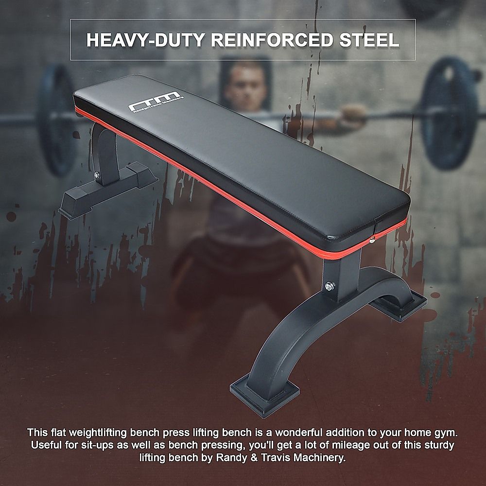 Commercial Flat Weight Lifting Bench, 300kg Rated, Padded Top, Steel Frame
