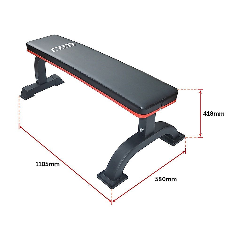 Commercial Flat Weight Lifting Bench, 300kg Rated, Padded Top, Steel Frame