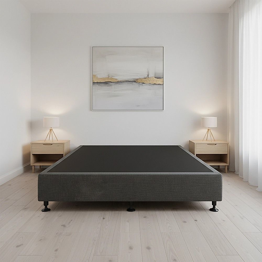 Palermo Queen Ensemble Bed Base Platinum Graphite Linen Fabric