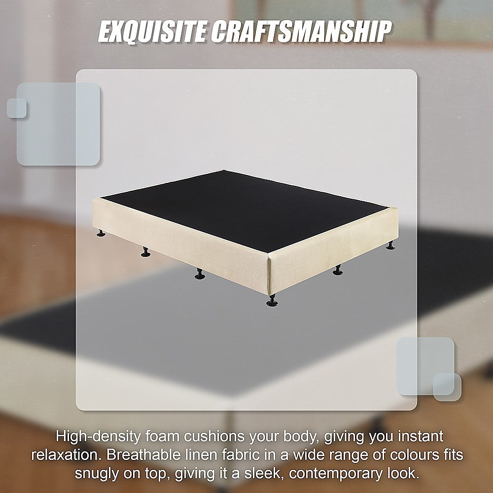 Queen Ensemble Bed Base Platinum Natural Sand Linen Fabric