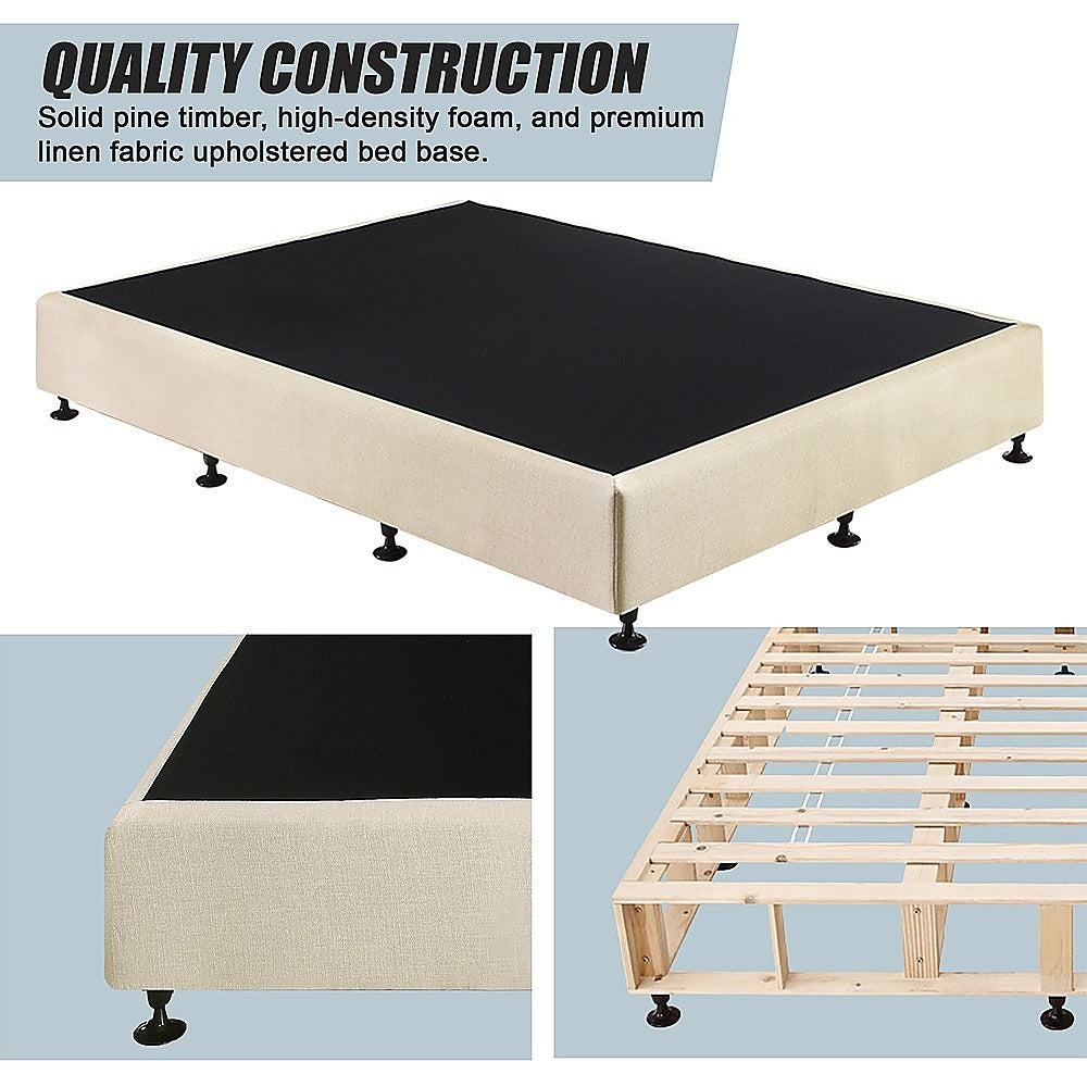 Queen Ensemble Bed Base Platinum Natural Sand Linen Fabric