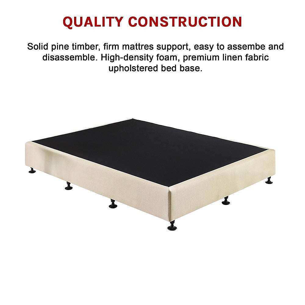 King Single Ensemble Bed Base Platinum Natural Sand Linen Fabric