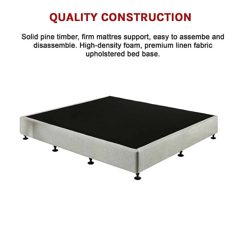 King Single Ensemble Bed Base Platinum Light Grey Linen Fabric