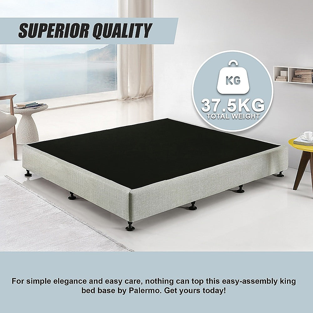 King Ensemble Bed Base Platinum Light Grey Linen Fabric