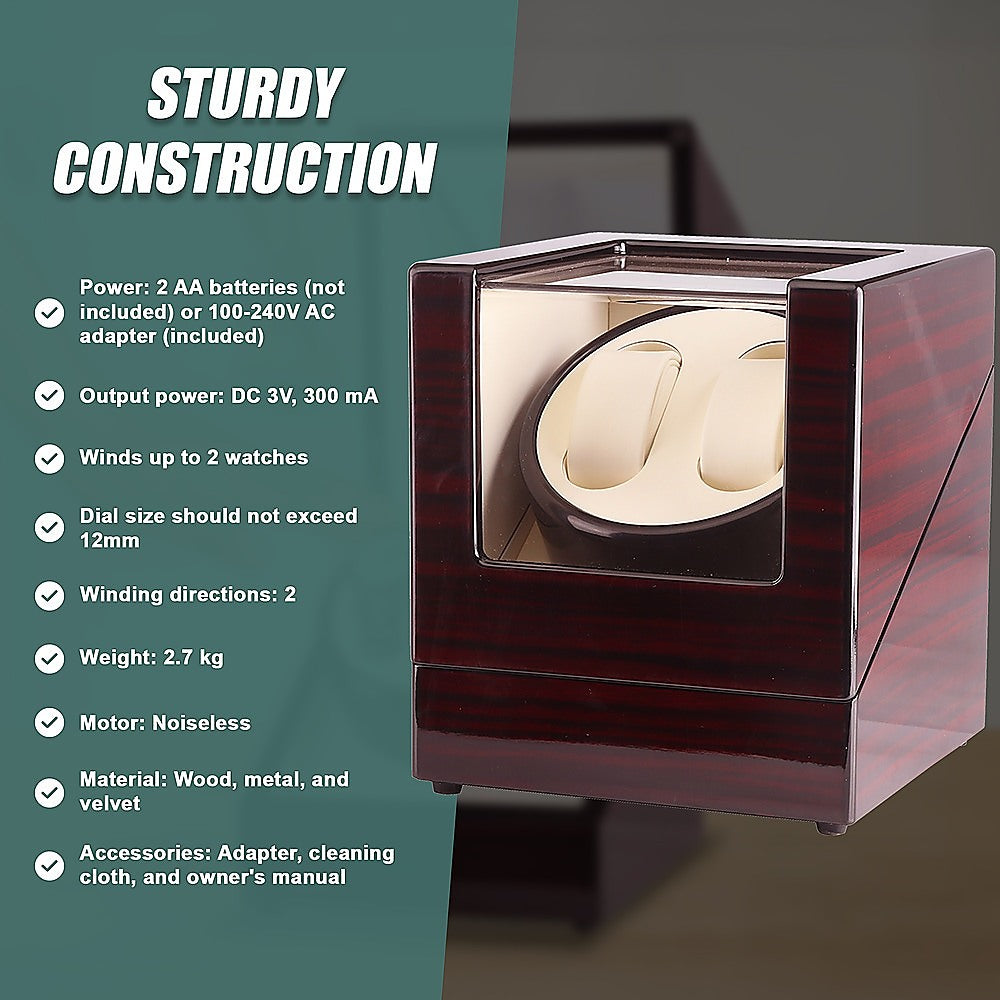 Automatic Dual Watch Winder Wood Display Box Case Motor Rotation Storage