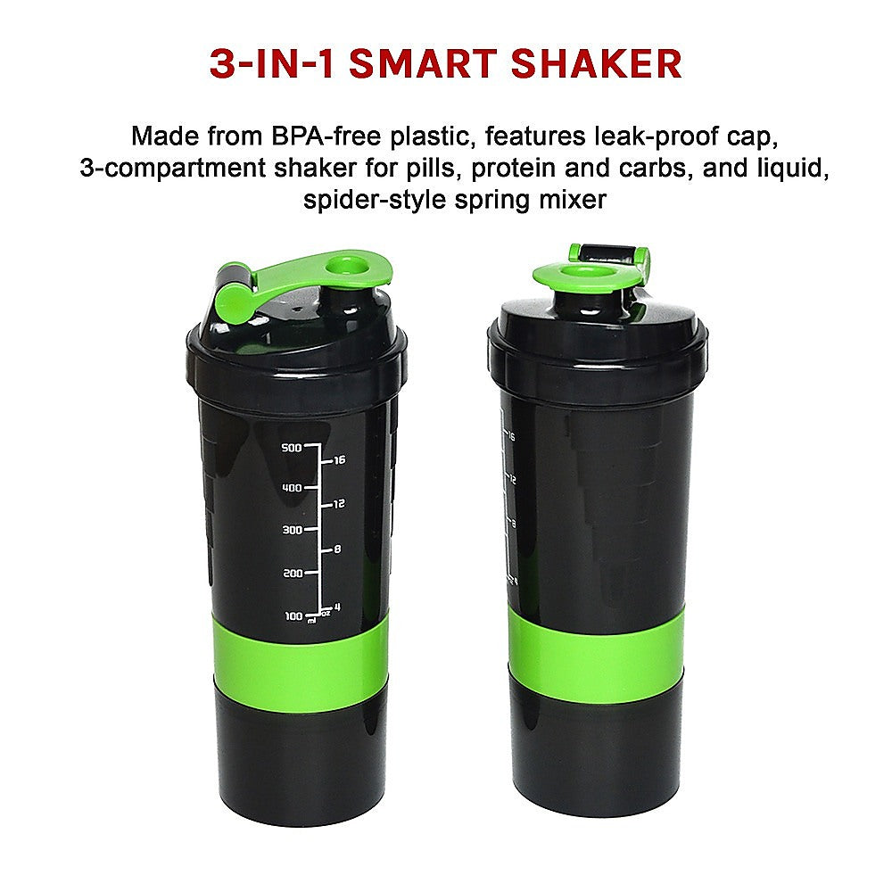 2x Protein Shaker Bottle Set – 3-in-1 Smart Blender Mixer Cup for Gym & Fitness