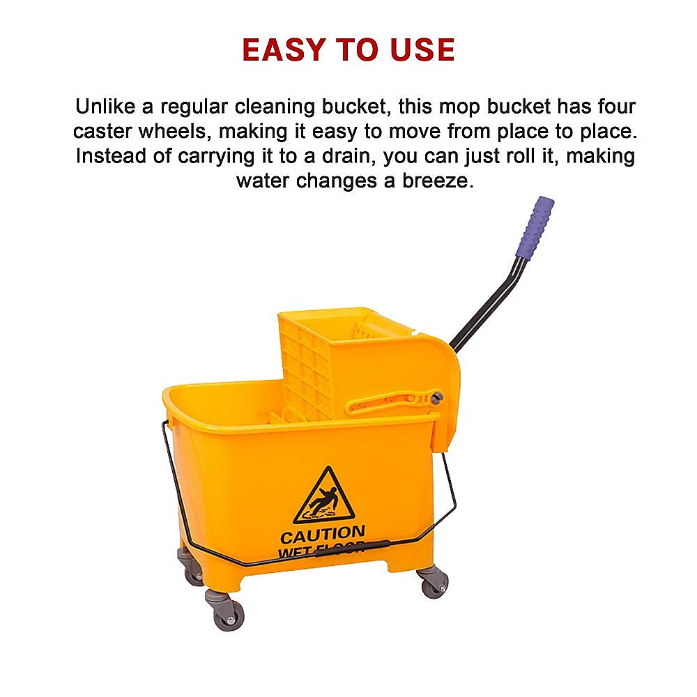 20L Deluxe Mop Wringer Bucket Side Press Janitor Commercial Cleaning