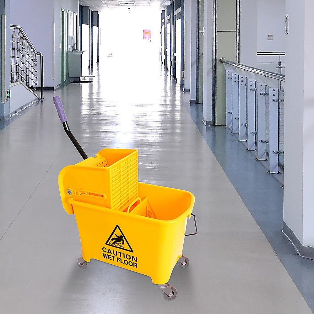 20L Deluxe Mop Wringer Bucket Side Press Janitor Commercial Cleaning