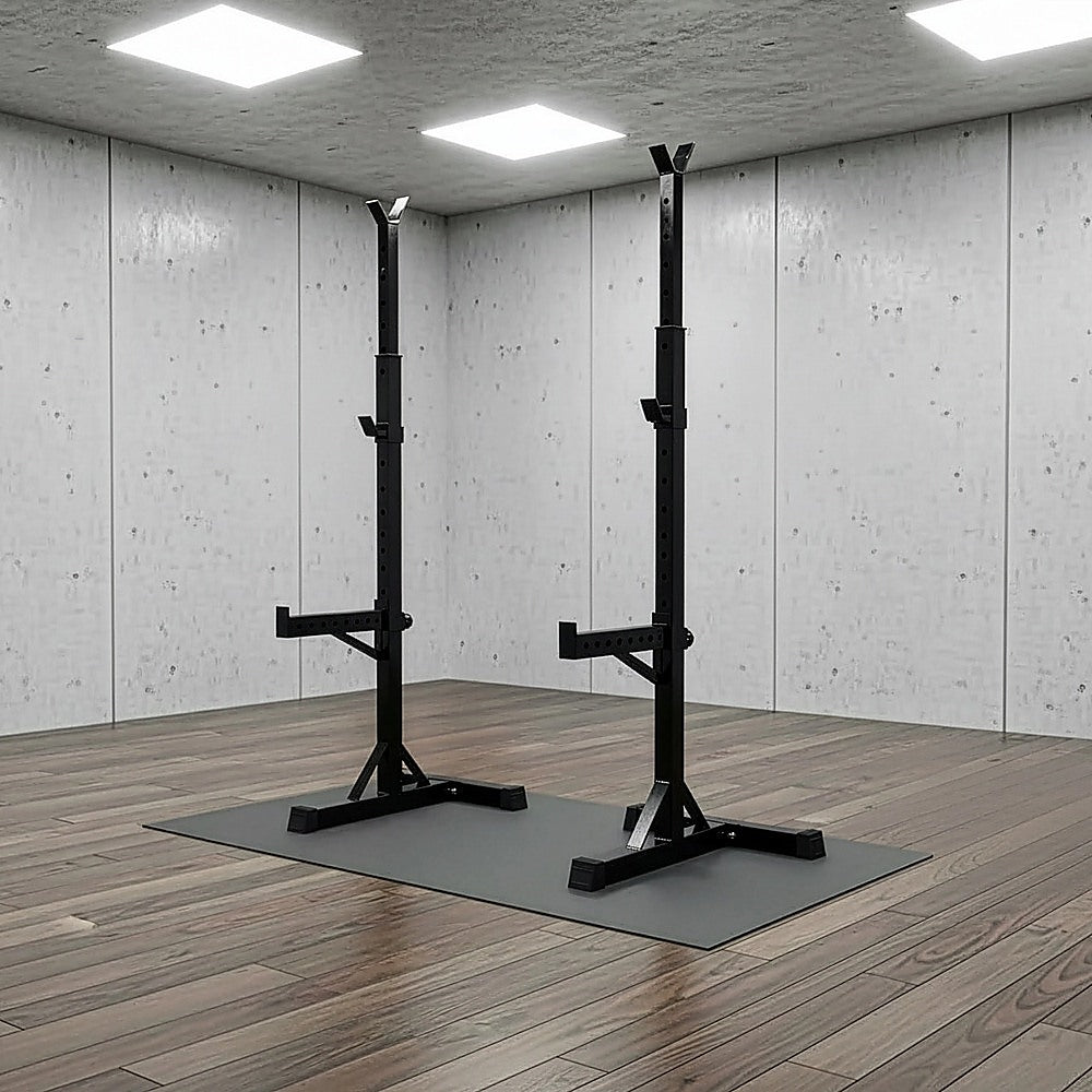 Adjustable Squat Rack Pair Steel Barbell Bench Press Stands Gym Home