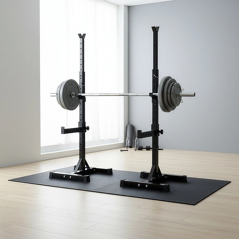 Adjustable Squat Rack Pair Steel Barbell Bench Press Stands Gym Home