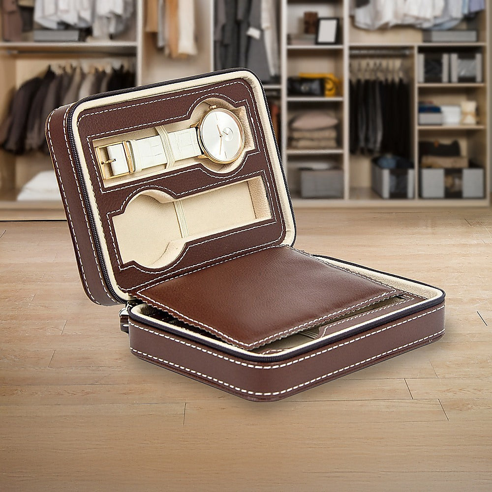 4 Watch Box Display Travel Case PU Leather