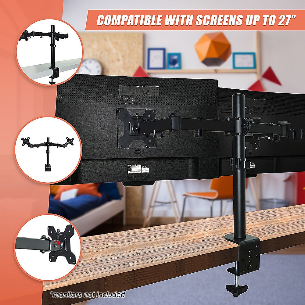 Dual LCD Monitor Desk Mount Stand Adjustable Fits 2 Screens Up To 27