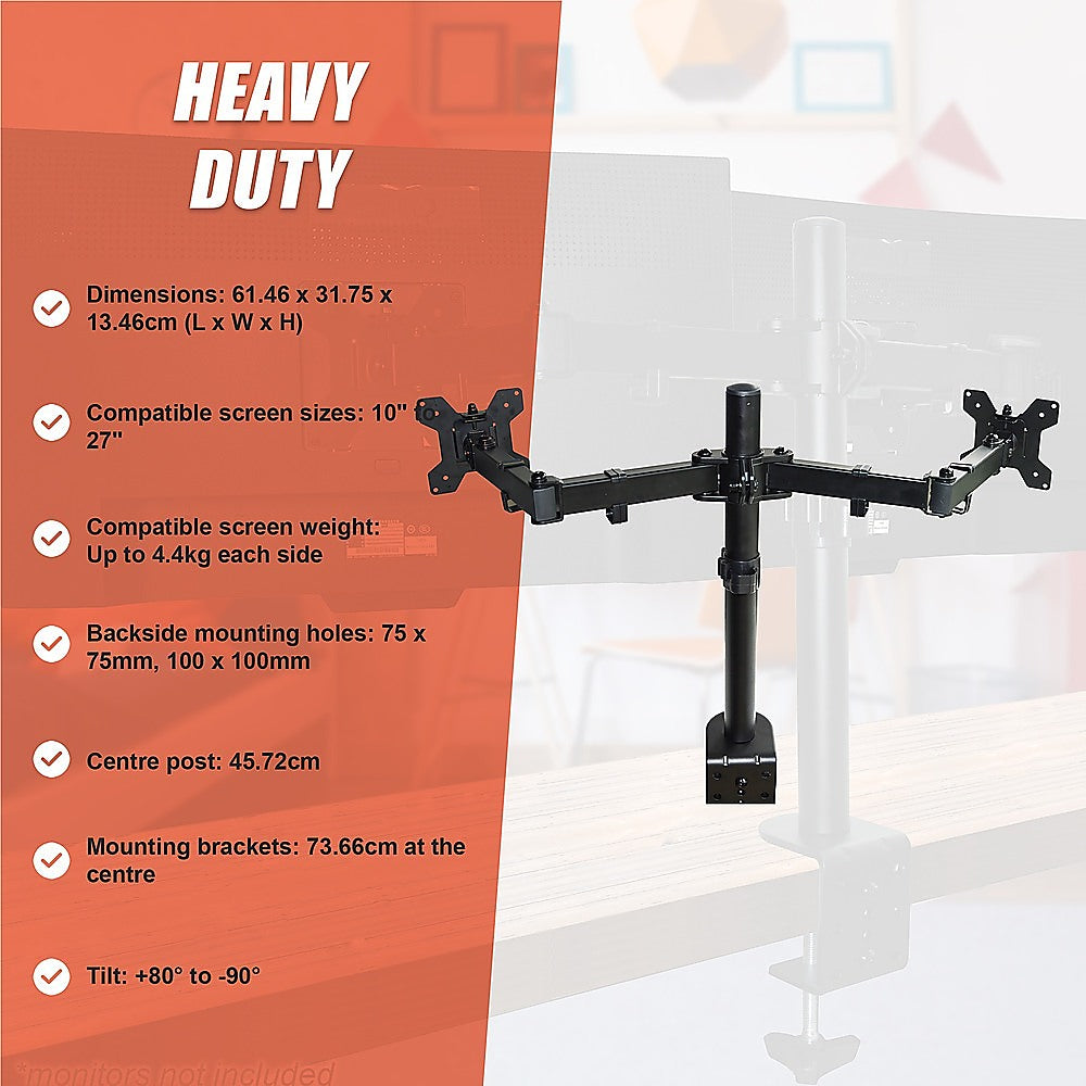 Dual LCD Monitor Desk Mount Stand Adjustable Fits 2 Screens Up To 27