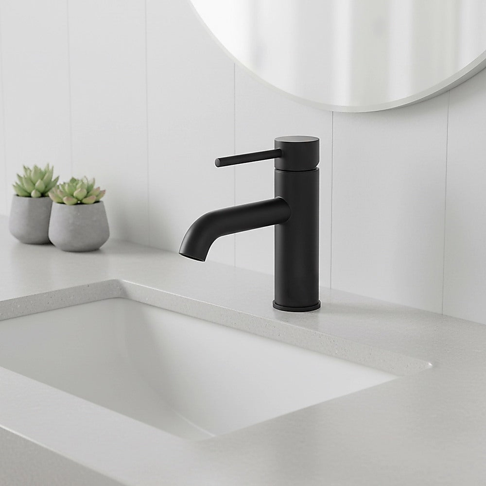 Solid Brass Bathroom Basin Mixer Tap, WELS 5-Star, Matte Black