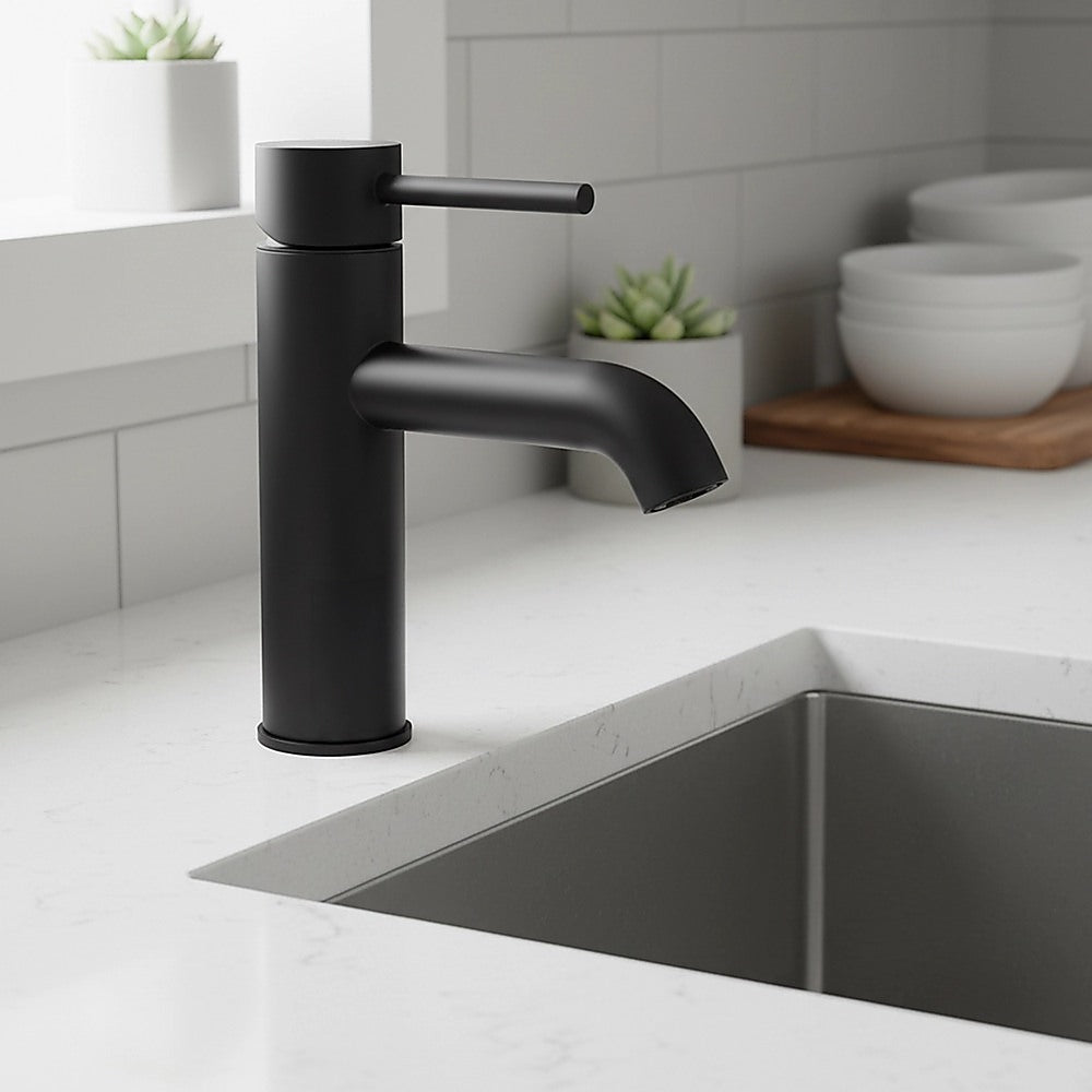 Solid Brass Bathroom Basin Mixer Tap, WELS 5-Star, Matte Black