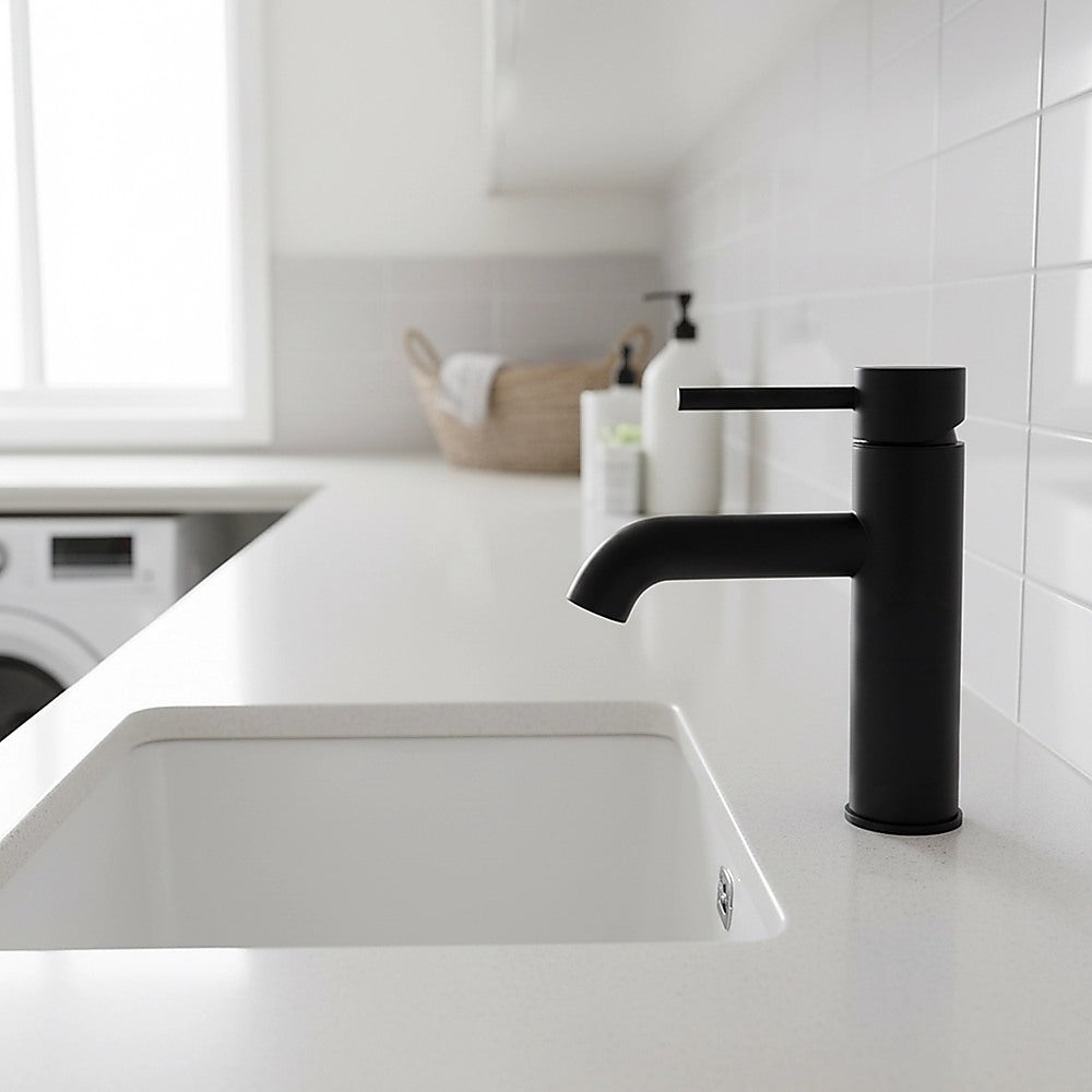 Solid Brass Bathroom Basin Mixer Tap, WELS 5-Star, Matte Black