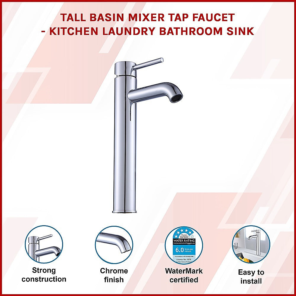 Tall Basin Mixer Tap Faucet -Kitchen Laundry Bathroom Sink