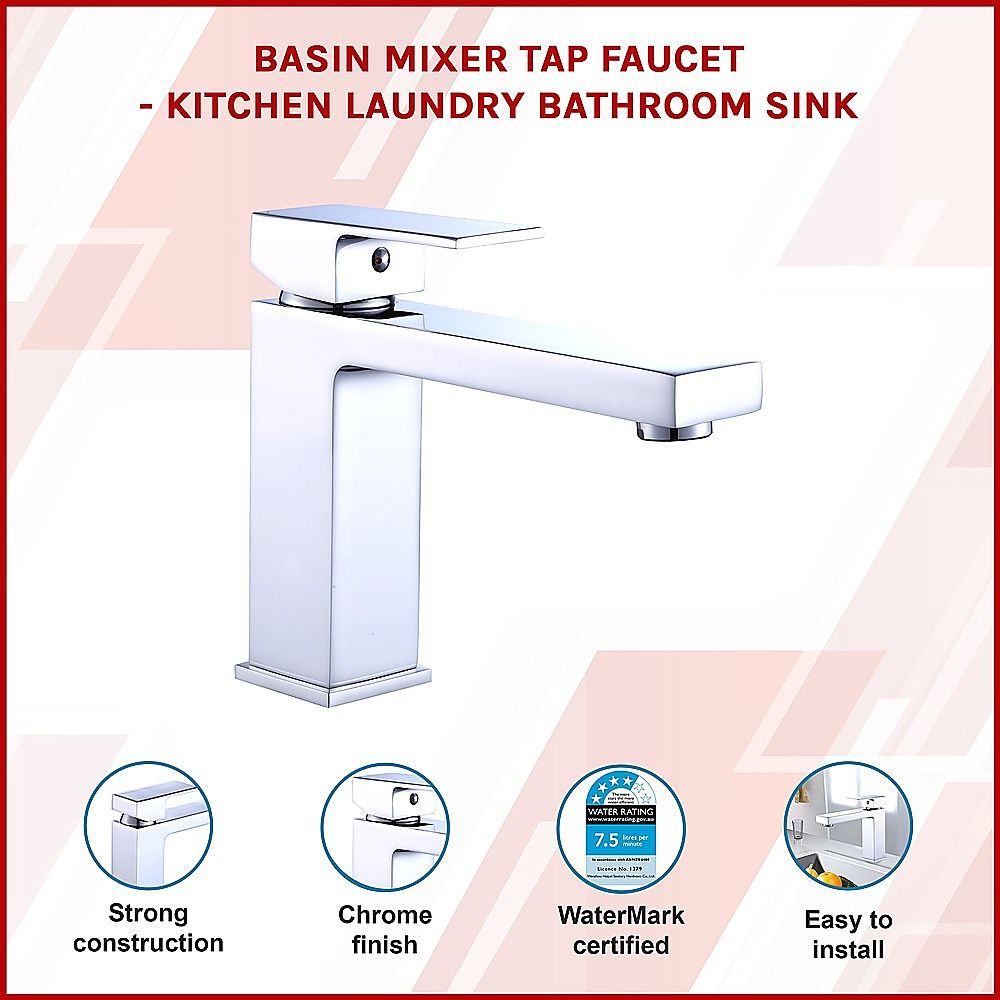 Basin Mixer Tap Chrome Solid Brass Ultramodern Bathroom Kitchen WELS 4 Star