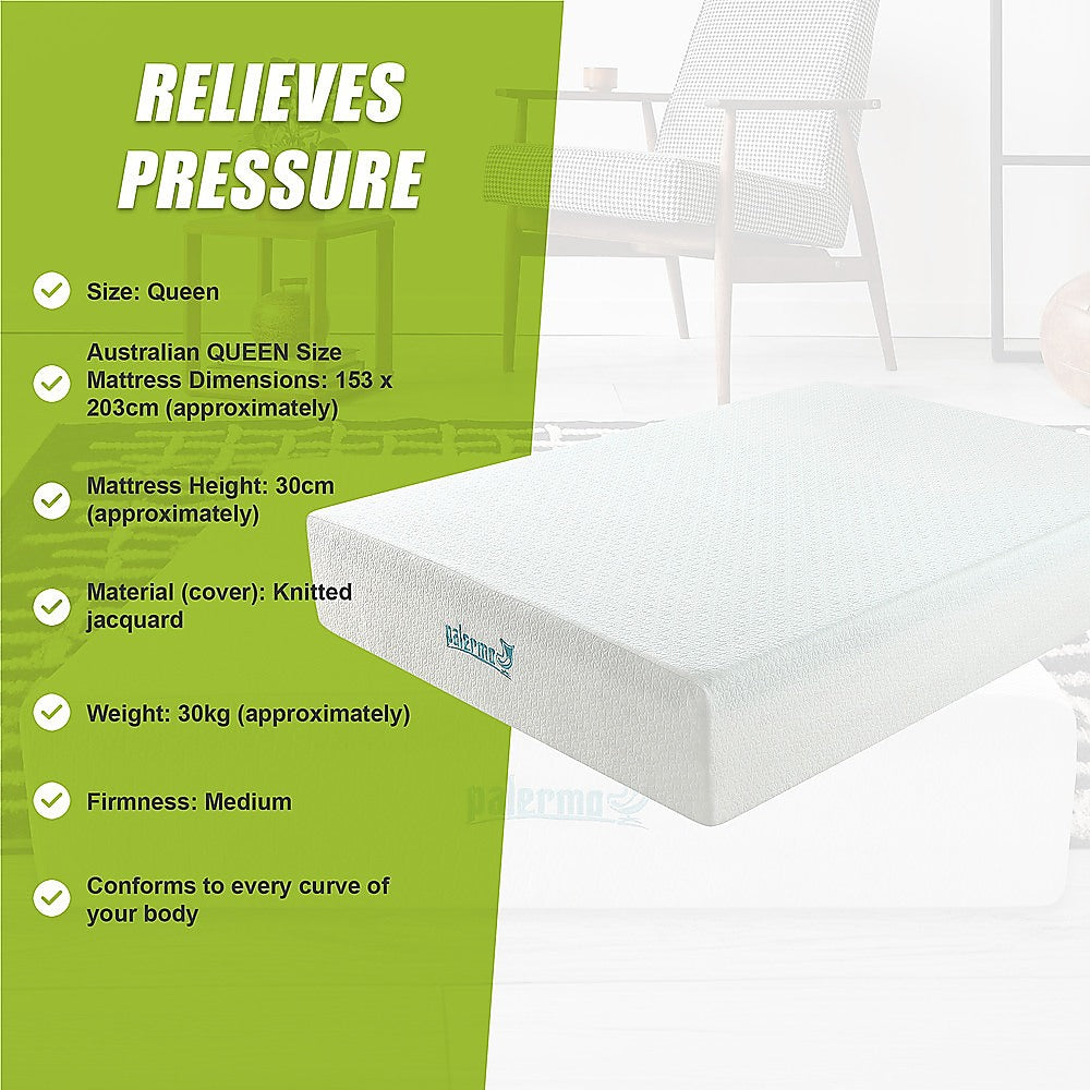 Queen 30cm Green Tea Memory Foam Mattress – Cooling Comfort with CertiPUR-US® Certified Foam